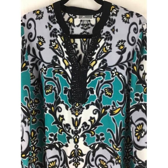 JM Collection Top Medium Teal Floral Tunic New - Picture 2 of 8